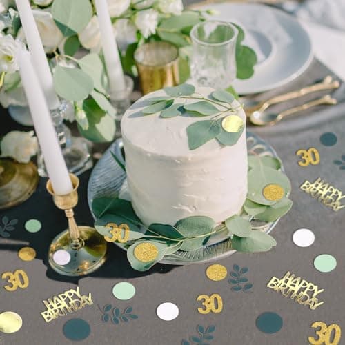 TOPWAYS Confettis décoration anniversaire 30 ans, 200pièces Sauge Vert Eucalyptus Confettis decoration table anniversaire pour déco anniversaire 30 ans Fille Garçon Femmes Homme (30 ans)