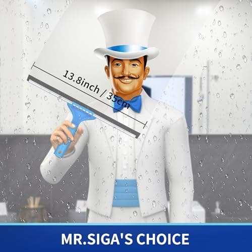 MR.SIGA Raclette à Vitre Professionnelle avec Brosse Microfibre, Largeur 35 cm, Raclette Vitre pour Douche, Salle de Bain, Voiture, Fenêtre