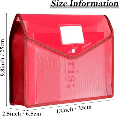 9 Pièces A4 Classeur en Plastique, Pochette Plastique Pochette Document Plastique A4 Enveloppe Transparente Chemise à Bouton Pression pour Fournitures Bureaux Voyage
