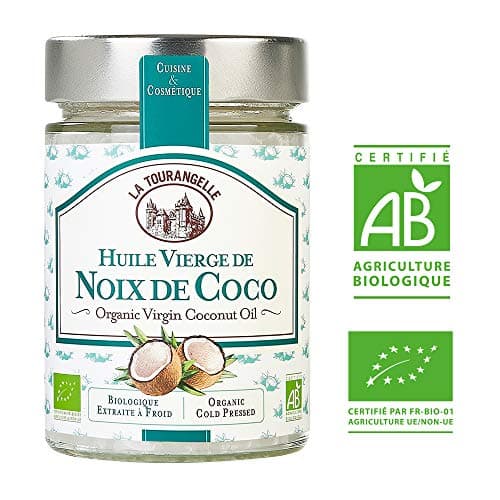 La Tourangelle, Huile Vierge de Noix de Coco 100% Bio de première pression à froid. Idéale en cuisine (donne un doux parfum exotique à vos recettes) et - 314ml (L'emballage peut varier)
