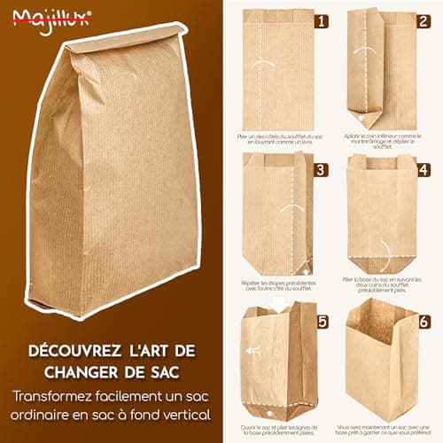 Majillux 100 Sacs en Papier Kraft 12 x 20 x 6 cm, Pochettes Cadeau Marron, Petits Sacs en Papier, Pochettes en Papier Kraft Alimentaire - Durables et Recyclables, Fabriqués en Europe