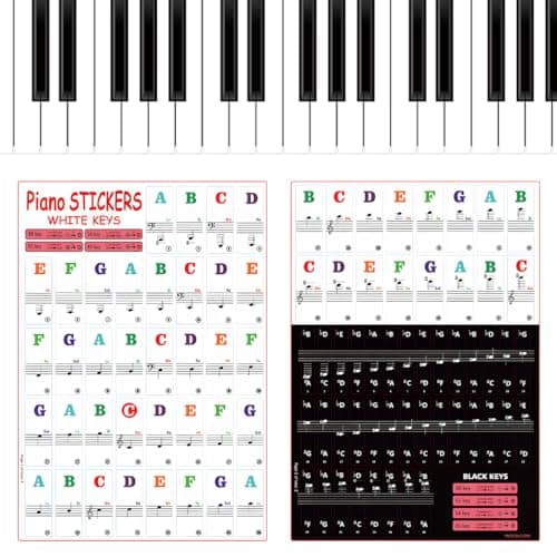 IBXWMNG Stickers de Clavier de Piano Détachables, pour 37/49/54/61/88 Touches, Notation Musicale Facile, Convient Aux Adultes, Enfants et Débutants(Noir)