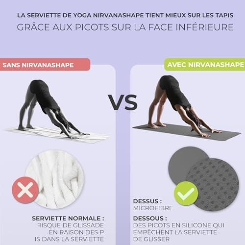 NirvanaShape Serviette de Yoga antidérapante | Serviette de Hot Yoga à Picots antidérapants | Serviette de Yoga hygiénique-À Poser sur Le Tapis de Yoga [ 185 x 63 cm ]