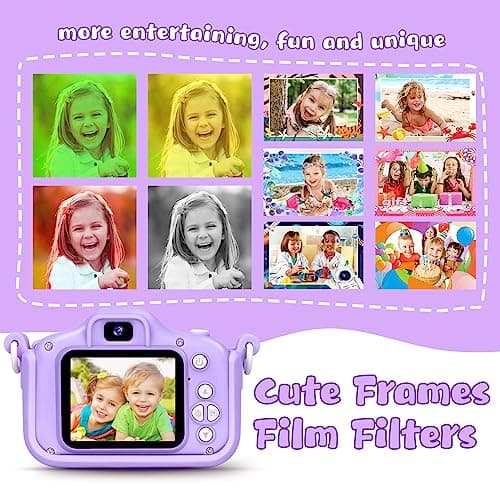 Appareil Photo Enfant 3-12 Ans, 48MP Appareil Photo 1080P Vidéo HD Appareil Photo Enfant Rechargeable Caméscope, Cadeau Jouet Filles Garçons 3 4 5 6 7 8 9 10 Ans, 32G SD Carte et Licorne Étui Silicone