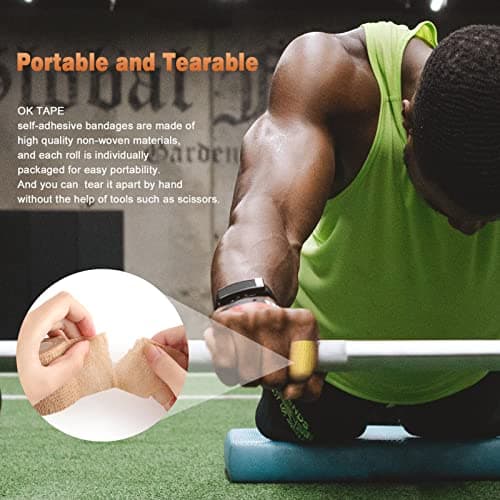 OK TAPE adhésif auto - adhésif bandage 12 Rouleaux, 5cm x 4.5m non tissé adhésif Sport Pack tape,Veterinary Pack bandage tape pour pouce poignet cheville,Bleu