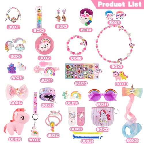 Calendrier de l'avent Fille 2024, Cadeau de Noël avec 24 Jours de Surprises, calendrier de l'avent licorne pour les Filles et les Enfants Comprenant des Jouets et des Accessoires pour les Cheveux