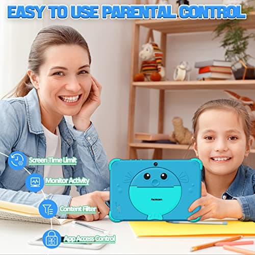 Ascrecem Tablette pour Enfant 10 Pouces Android Tablette Enfants avec WiFi IPS Display,Double Caméra,2Go+32Go ROM,Quad Core,ContrôLe Parental,Tablette Tactile Educative avec Youtube Google Play (Bleu)