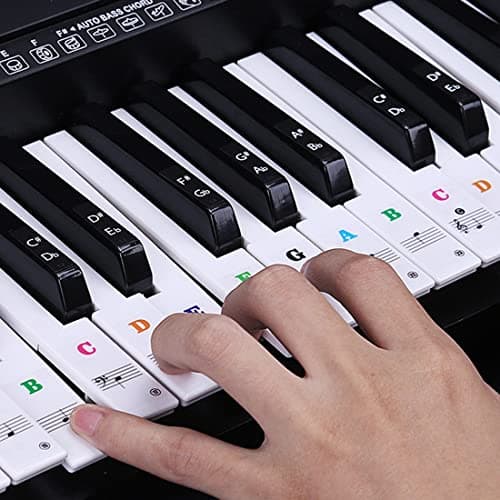 Piano et clavier Notes de musique Ensemble de stickers pour les touches de couleur et Noir, Transparent et amovible, idéal pour enfants et débutants Stickers pour 37/49/54/61/88 touches (Couleur,noir)