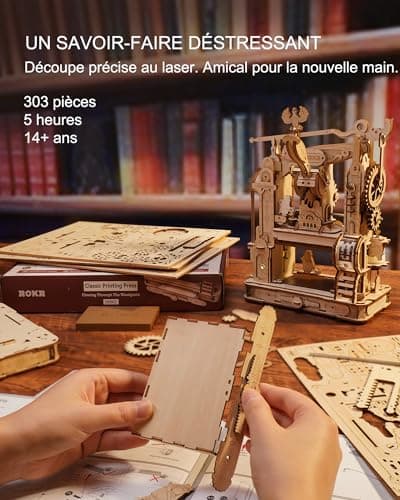 ROKR Maquette en Bois a Construire Puzzle en Bois 3D Presse à Imprimer Classique, Cadeaux pour Adultes et Enfants, Classic Printing Press, LK602