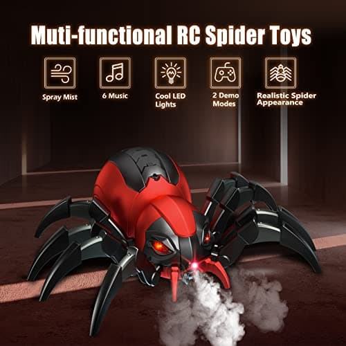 sumsync Télécommande Araignées Jouets pour Enfants - Véritable RC Spider, Effets musicaux, Lumières LED, 3 4 5 6 7 8 9 10 11 12 Ans garçons / Filles, Cadeau d'anniversaire Halloween Rouge