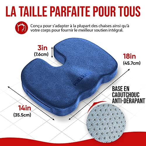 FORTEM Coussin Chaise, Coussin de Chaise de Bureau, Coussin Voiture, Coussin Orthopédique pour Coccyx, Coussin Coccyx en Mousse à Mémoire de Forme pour Chaise de Bureau, Housse Lavable
