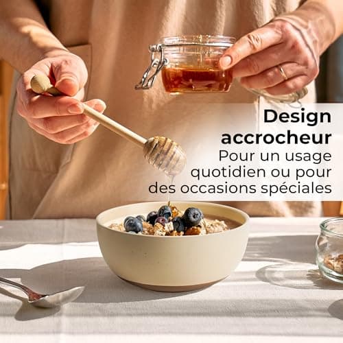 MIAMIO - Ensemble de 4 bols à soupe en céramique de 750 ml/Ensemble de bols à céréales pour salade, avoine, fruit, riz - Compatible lave-vaisselle et micro-ondes - Collection Aura