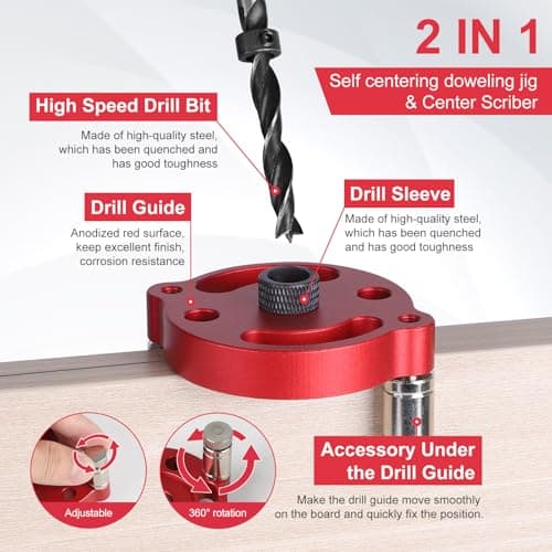EFUTURETIME Gabarit de Percage Vertical, 2-10 mm Trous Locator Travail du Bois, Kit de Chevilles à Centrage Automatique, Guide de Percage Droit pour Perçage et Repérage du Centre, Rouge