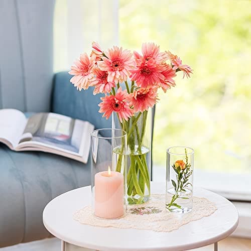 Vases Cylindriques en Verre pour Décoration de Table, Hewory 6pcs Clear Vase Set for Decoration Mariage, Vase Transparent Verre Hurricane Candle Holders for Decoration Maison Home, 15/20/25cm H