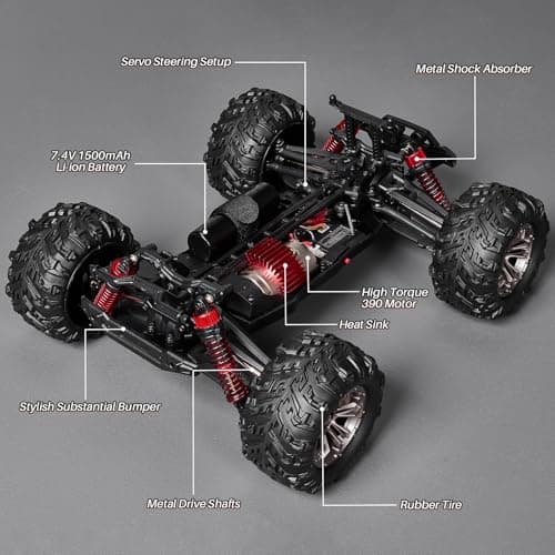SIMREX Voiture Telecommandé Tout - Terrain à l'échelle 1: 16, 36 km/h, 4 Roues motrices avec télécommande 2,4 GHz, avec Batterie Rechargeable, pour Les Enfants de Plus de 6 Ans