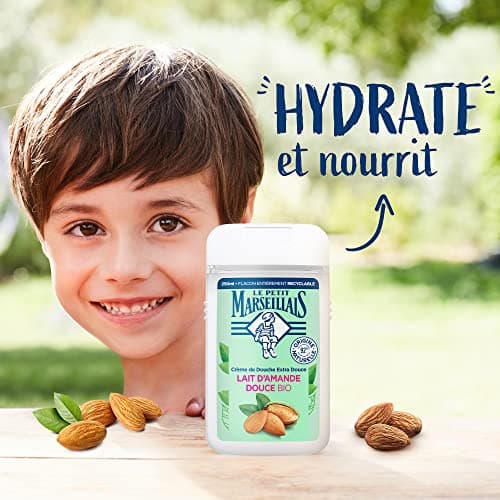 Le Petit Marseillais Crème de Douche Lait d'Amande Douce Bio, 6 x 250 mL | Extra Douce, Gel douche avec 92 % d'ingrédients d'origine naturelle, pH neutre pour la peau et sans colorant