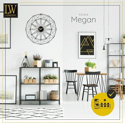LW Collection Horloge Murale Megan Noir 60 cm - Grande Horloge Murale Industrielle en Métal - Horloge Murale Moderne - Mouvement Silencieux - Horloge Silencieuse