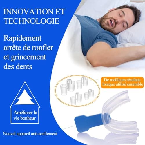 Appareil Dentaire Anti Ronflement,GouttièRe Dentaire+8dilatateur Nasal,Anti Ronflement Efficace,ProtèGe-Dents SûR,Inodore Et Doux,Sommeil Bruxisme,Agit Sur Les Causes D’Un Mauvais Sommeil