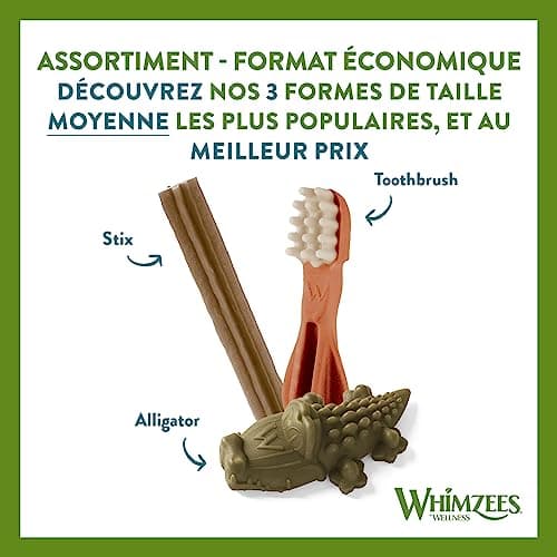 WHIMZEES by Wellness, Friandises Naturelles pour l'Hygiène Bucco-Dentaire à Mâcher pour Chien de Taille Moyenne, Boîte de Variété, Taille M, Boîte de 28 Pièces