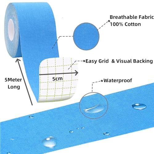 ANAMPION Tape Kinesiologie 3 Rouleaux, 5cm*5m Bande Kinesiologie Tape pour la Physique, Imperméable Kinesio Tape pour Les Douleurs du Genou, Coude et l'épaule (Noir+Bleu+Couleur rose)