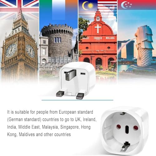 2 Pièces Adaptateur Prise Anglaise, Adaptateur de Voyage France vers UK, Adaptateur de Prise pour Irlande, Angleterre, Ecosse, Dubaï, Malte, Adaptateur Type G (Blanc)
