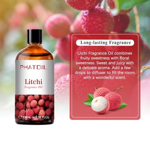 PHATOIL Litchi Huile Essentielle 100ml, Huile de Litchi pour Diffuseur, Huile Parfumée pour Aromathérapie Humidificateur, Bougies
