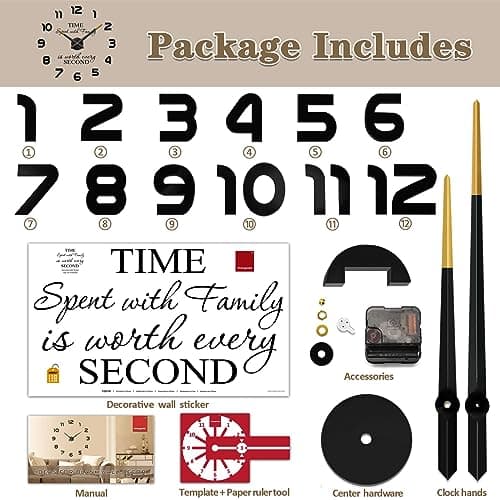 Vangold Pendule Murale 3D Géante au Design Moderne Horloge Murale pour La Chambre Cuisine Bureau Hôtel Cadeau