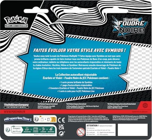 Pokémon JCC : Collection Autocollant réajustable Écarlate et Violet – Foudre Noire – Symbios (1 Carte Promo Brillante et 3 boosters)