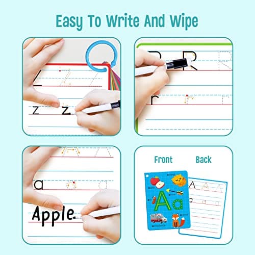 31 Cartes Flash de l'alphabet, Impression Recto Verso Lettres effaçables à Sec Mots à Vue et Cartes d'apprentissage des Chiffres Cartes de Pratique de traçage des Lettres pour l'école Maternelle