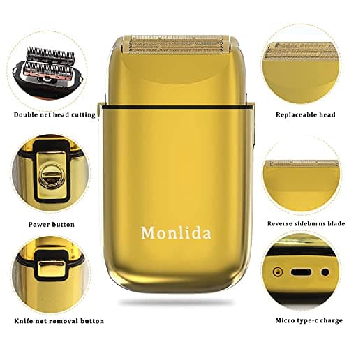 Monlida Rasoir Électriques Hommes, Tondeuse Barbe Homme Rasage Ultra Précis Sans Fil en Métal et Aluminium, Tondeuse de Précision USB Rechargeable (D'or)