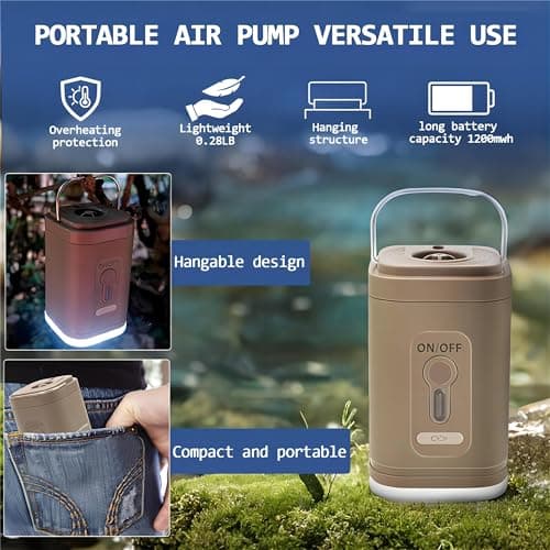 Mini Pompe à air Électrique avec 5 Buses, Gonfleur/Dégonfleur Portables avec Batterie Rechargeable et Adjustable Lumière LED, Pompe à Matelas d'air de Voyage, 2 en 1 Gonfle et Dégonfle Rapidement