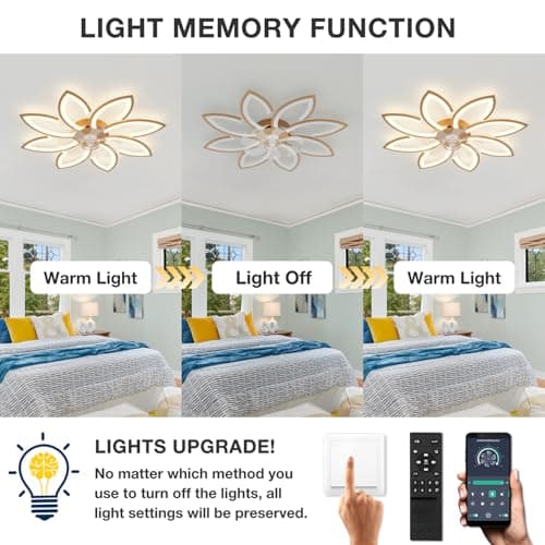 YUNLONG 90 cm Ventilateur de Plafond avec Télécommande avec éclairage Salon Luminaire Ventilateur Plafonnier Dimmable Lampe Ventilateur Silencieux Moteur DC Réversible 6 Vitesses pour Chambre,Or