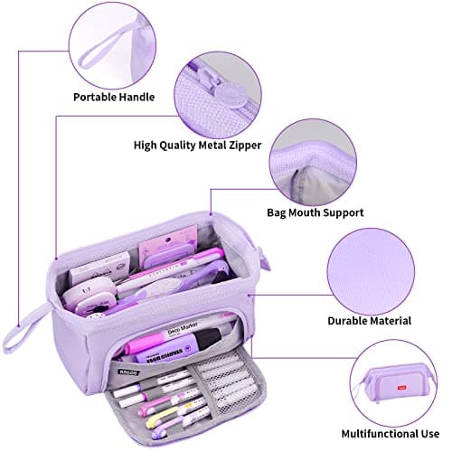 Sciphylia Trousse Scolaire Trousse à Crayons Grande Capacité avec Manipuler Trousse Scolaire Fille Scolaires Papeterie Trousse Bureau Organisateur pour Enfants Taro Violet