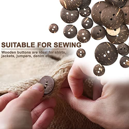 ZDNT 100 Pcs Boutons en Bois,Boutons de Noix de Coco Naturelle,Boutons en Bois de Noix de Coco,Boutons Ronds Marron,Ronds Boutons 2 Trous pour Fournitures d'Artisanat de Couture Bricolage,5 Tailles