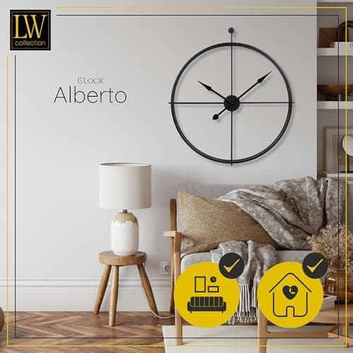 LW Collection Horloge Murale Alberto Noir 80 cm - Grande Horloge Murale Industrielle en Métal - Horloge Murale Moderne - Mouvement Silencieux - Horloge Silencieuse