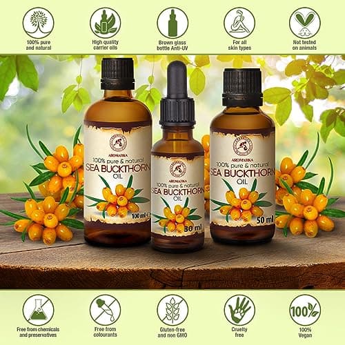 Huile Argousier 30ml avec Compte-Gouttes - Hippophae Rhamnoides Oil - Pure & Naturelle - Sea Buckthorn Oil - Soins du Corps & Visage - Cheveux - Huiles pour Beauté et Santé