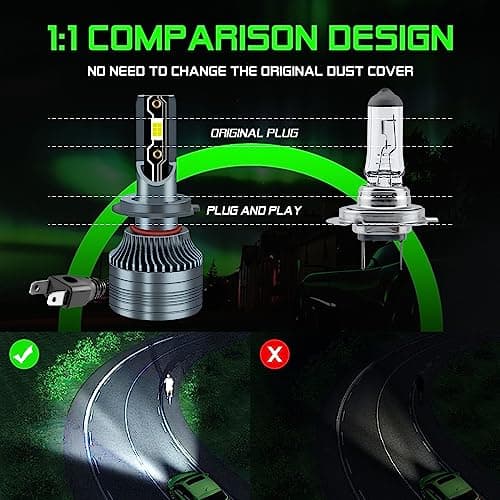 Sidaqi H7 Ampoule LED Voiture 6000K Blanc 60W 16000LM Tout-en-Un H7 Kit de Conversion de Phare de Voiture de Remplacement pour phares de Jour Feux antibrouillard 12V (Lot de 2)