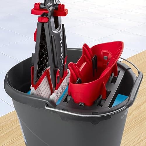 Vileda Utramax Kit Complet Balai et Seau-essoreur, Ensemble de balais à Plat avec Seau, et Housse en Microfibre, Retire Plus de 99% des bactéries avec de l'eau, Vileda Love it Clean