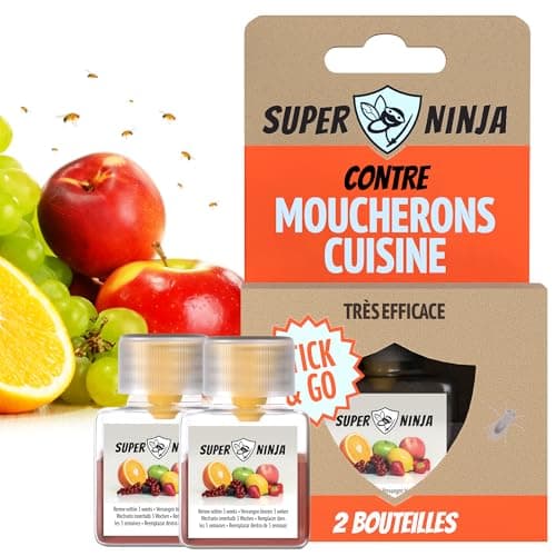 Super Ninja Piege a Moucherons – 2 Pièges - Pièges écologiques très efficaces pour Les Mouches à Fruits à l'intérieur – jusqu'à 3 semaines par Bouteille (2 Pièges)