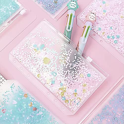 Pochettes Classeur 6 Anneaux A5 Pochette Plastique A5 Transparent Étanche PVC Dossiers à Glissière 6 Trous Sacs Zippés à Feuilles Mobiles pour Documents Cahiers Cartes Taille A5 12 Pièces