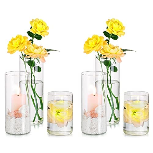 Hewory Vases Cylindriques en Verre Lot de 6, Grand Vase en Verre Transparent pour Fleurs, Support de Bougie pour Bougie Pilier Flottante, Vase à Fleurs pour Centre de Table pour Mariage, 10/15/20cm