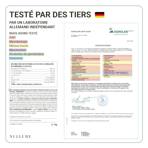 Nullure Formule Pousse Cheveux | Biotine + Kératine + Zinc + Fo Ti + Vitamine B2 + Bambou + Roquette | Complement Alimentaire | Biotine Cheveux Pousse Rapide - Sans Excipient |120 gélules (2 mois)