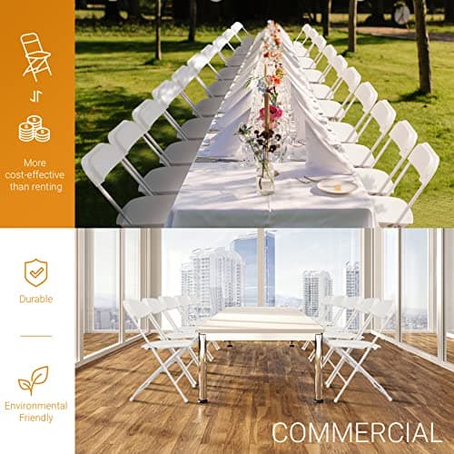 LEADZM Lot de 6 Chaises Pliantes en Plastique, Chaises de Salle à Manger Portables, Structure en Acier Métallique,158 KG, Adaptées aux Fêtes, Mariages, Pique-Niques, Intérieur Extérieur Blanc