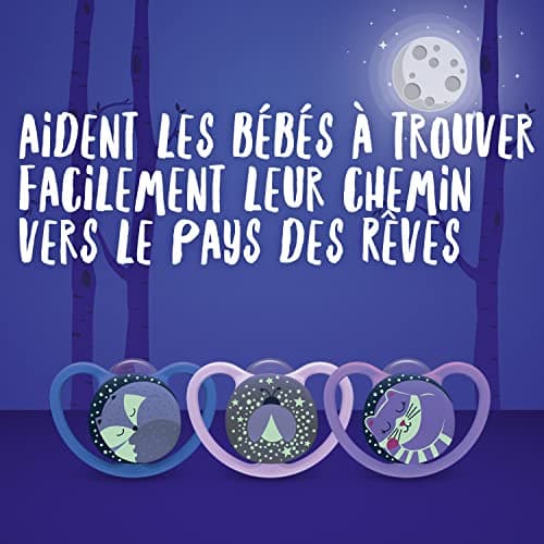 NUK Space Day & Night Tetine pour bébé | 18-36 mois | Sucettes phosphorescentes avec aérations extra-larges pour les peaux sensibles | Silicone sans BPA | Zèbre & Lion | Lot de 4