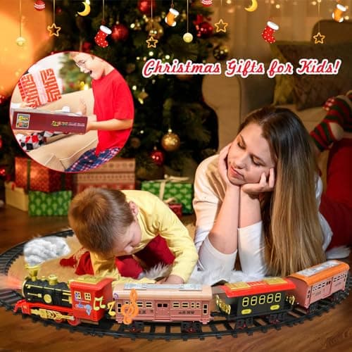 FORMIZON Train Electrique Noel, Train Jouet avec Fumé, Lumières Rails et Son, Jouet de Train avec 3 Trous de Vapeur, Locomotive, Cadeaux de Noël pour Enfants 2+