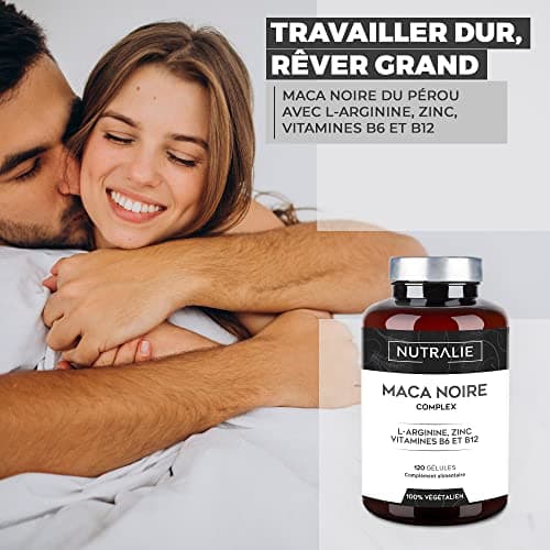 Maca Noire du Pérou 32000mg - Extra Forte L-Arginine Zinc B6 B12 [PRIX 2021] Énergie Performance - Maca pour Homme Bio-Disponible - Haute concentration 20:1-120 gélules Nutralie (Sans additifs)