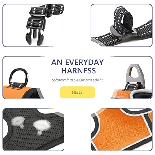 HEELE Harnais Chien, Harnais Anti Traction Réfléchissant Harnais pour Moyen Grand Chien avec Poignée Rembourrée, 1 Boucle sur la Sangle Droite de Cou Rendent Facile à Mettre et à Enlever, Orange, L