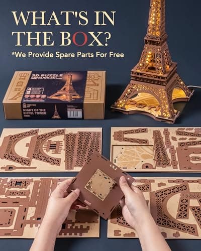 ROBOTIME Puzzle 3D LED Maquette de Tour Eiffel en Bois - Architecture Maquette en Bois a Construire Adulte - Construction Cadeaux pour Adultes et Adolescents - 164 Pièces