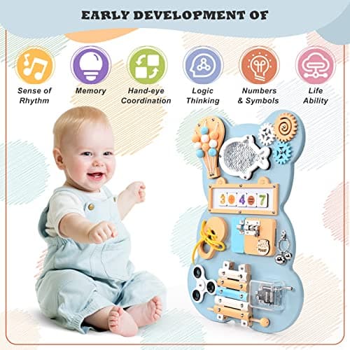 Doovasen Busy Board pour Enfants, pour Apprendre la motricité Fine et Les compétences de Base de la Vie Jouets éducatifs préscolaires Cadeau pour garçon ou Fille