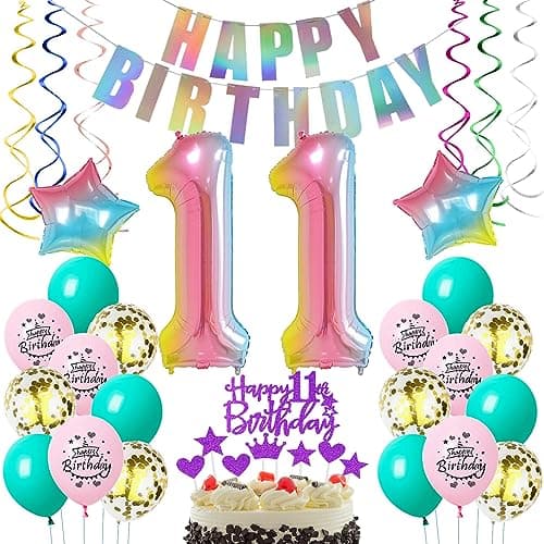 Décoration 11 ans anniversaire ballons, 11 ans anniversaire fille décoration rose, Décoration anniversaire 11 ans fille, Ballon 11 ans anniversaire fille Decoration Gateau,Ballon 12 Ans Fille
